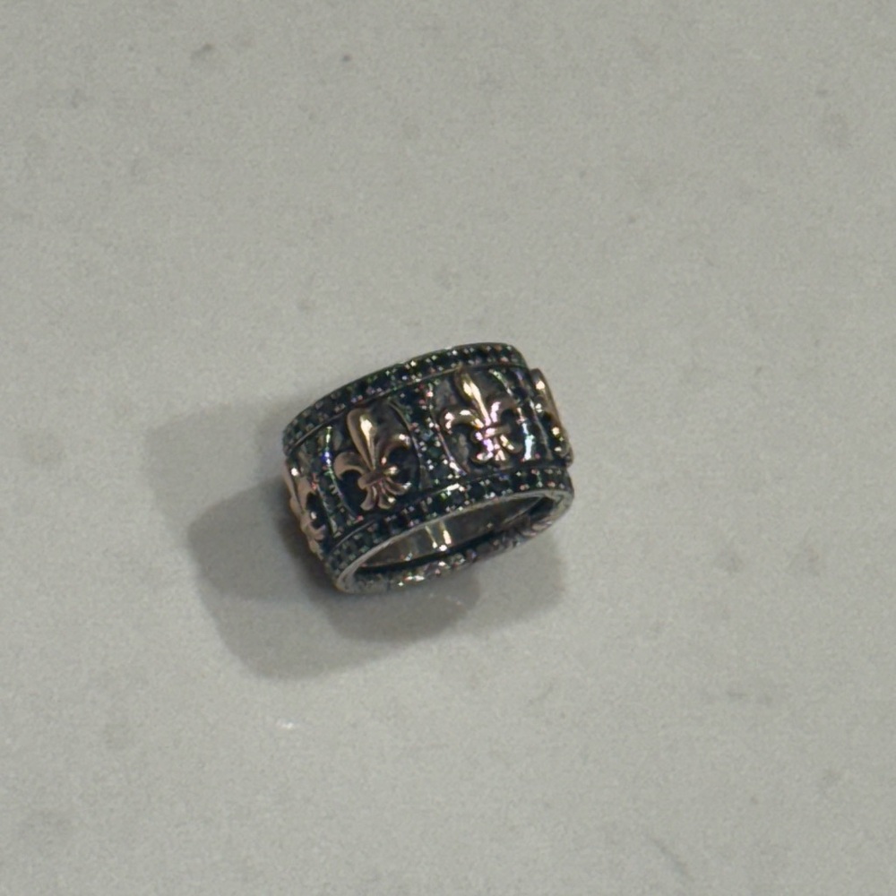 Versani Silver and Gold black diamonds Fleur-de-Lis Ring